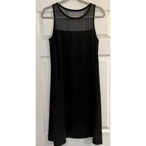 Eileen Fisher Cocktail Dress Sz S Black Silk Georgette Crepe Mesh LBD Party EUC